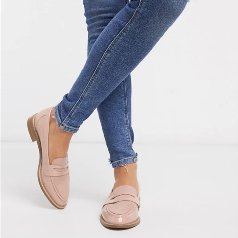 ASOS DESIGN Mail loafer flat shoes in beige patent